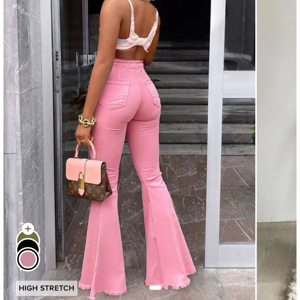 VIBRANT M. I. U. Vintage Y2K SUPER WIDE
Leg Distressed BUBBLEGUM Pink JEANS - Picture 2 of 13
